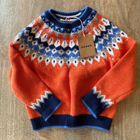 NWT Mini Boden Fair Isle orange sweater 3-4y - Picture 2 of 4